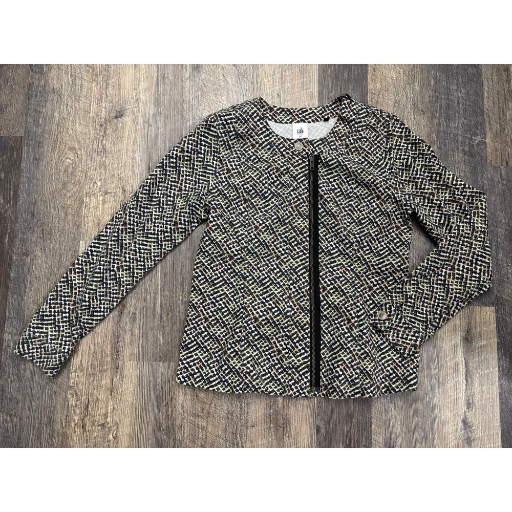Cabi Pursuit Jacket Womens Medium Multicolored‎ Geometric Full Zip Cotton 5099